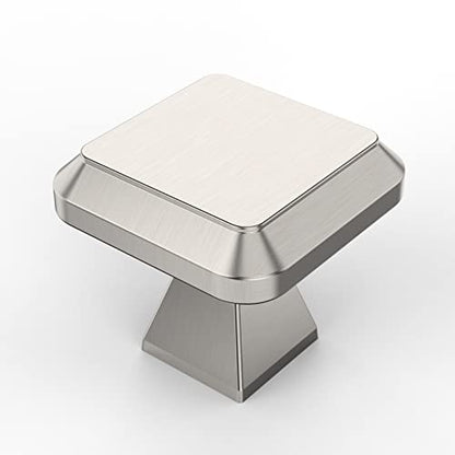 Amerdeco 10 Pack Brushed Satin Nickel Kitchen Cabinet Knobs Cabinet Hardware Single Hole Cabinet Pulls Dresser Knobs Square Drawer Knobs and Pulls for Bathroom Cabinets ZH0002 - color: Brushed Satin Nickel, size: Single Hole