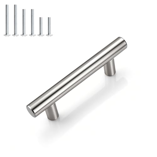 Gobrico 10 Pack 2-1/2" (64mm) Hole Center Cabinet Handles, Brushed Nickel Cabinet Pulls, Satin Nickel Stainless Steel Drawer Pulls, 4" Overall Length - color: Brushed Nickel, size: 2-1/2 Inch Hole Center