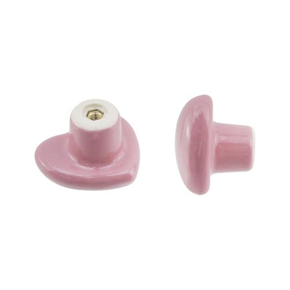 Dnyta 6 Pcs Heart Shaped Ceramic Knobs Glossy Ceramic Pulls Drawer Knobs - style: Pink,Heart Shaped