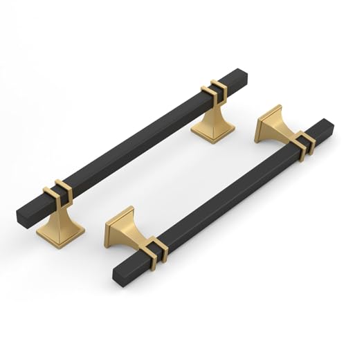 Haliwu Black and Gold Cabinet Pulls 6 Pack 6-1/4 Inch, Matte Black Drawer Handles Square 2 Tone Hardware, T Bar Cabinet Pulls for Dresser Bathroom Closet and Cupboard - color: Black and Matte Gold, size: 160mm(6-1/4 inch)