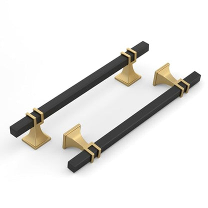 Haliwu Black and Gold Cabinet Pulls 6 Pack 6-1/4 Inch, Matte Black Drawer Handles Square 2 Tone Hardware, T Bar Cabinet Pulls for Dresser Bathroom Closet and Cupboard - color: Black and Matte Gold, size: 160mm(6-1/4 inch)