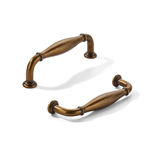 khtumeware 10 Pack 3-1/2inch(89mm) Hole Center Antique Brass Cabinet Pulls Solid Heavy-Duty Tradition Handles Hardware for Bathroom Dressers Pull cabinets wardrobes Closet Doors - color: Antique Brass, size: 3-1/2inch(89mm) hole center