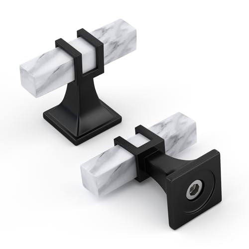 Rergy 10 Pack Cabinet knobs, White Marble & Matte Black Single Hole Pulls - color: White Marble & Black, size: Single Hole