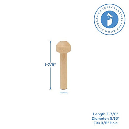 Wood Axle Pegs 1-7/8-inch, Pack of 25 Mini Wooden Pegs for Wood Train Craft, Fits 3/8-inch Hole Wooden Wheels for Crafts, by Woodpeckers - size: 1-7/8 inch