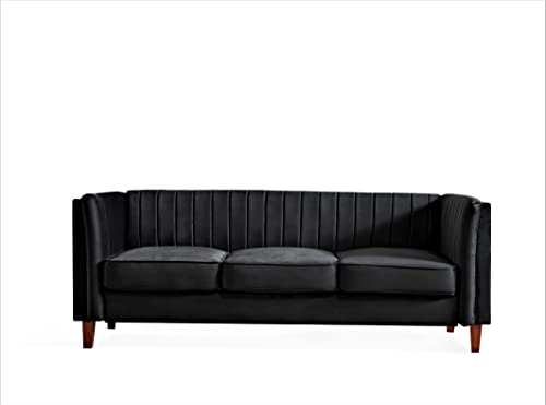 Container Furniture Direct Cavira Luxury Velvet Couch for Living Room with High Density Foam, Soft Fabric Upholstery, Removable Cushions and Solid Wood Legs, 83'' Wide 3 Seater Sofa, Black - color: Black, size: Sofa