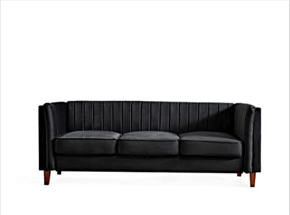 Container Furniture Direct Cavira Luxury Velvet Couch for Living Room with High Density Foam, Soft Fabric Upholstery, Removable Cushions and Solid Wood Legs, 83'' Wide 3 Seater Sofa, Black - color: Black, size: Sofa