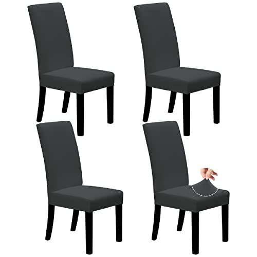 Easy-Going Stretch Dining Room Chair Slipcovers Set of 4, Dark Grey - color: Dark Grey