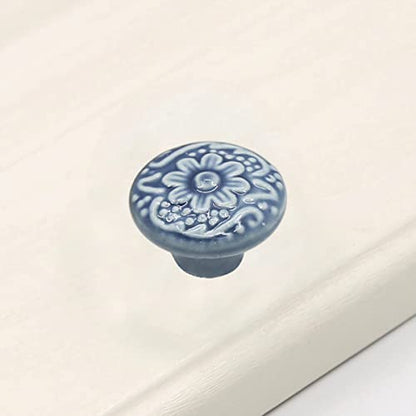 HUAMULAN 10 Pack Ceramic Knobs Cabinet Pulls Handle with Black Backplate - color: Blue Knob + Black Base