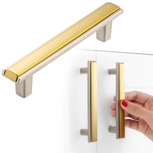 Gold and Nickel Cabinet Pulls Drawer Handles 3-3/4 Inch 5 Pack 2281 - color: Gold & Brushed Nickel, size: 3-3/4 In Hole Distance, style: 5 Pack
