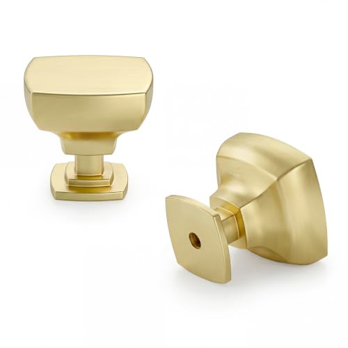 Haliwu 20 Pack Brushed Gold Cabinet Knobs Kitchen Drawer Knobs, Solid Pulls - color: Brushed Gold & Square