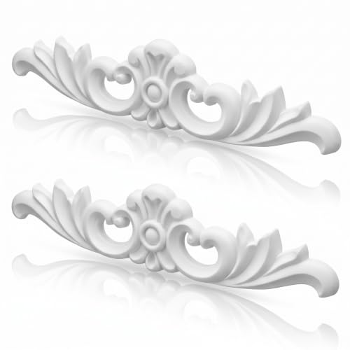 Roowest 2 Pcs 3D PVC Vintage Floral Appliques Onlays White PVC Appliques for Furniture Decorative 3D Roses Carved Onlay DIY Decorative for Cabinet Dresser Bed Door Wall Wardrobe Ceiling - style: Acanthus Leaf