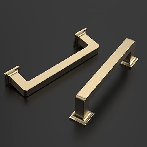 Amerdeco 10 Pack Brushed Brass Cabinet Pulls 3-3/4 Inch(96MM) Hole Centers Kitchen Cabinet Handles Cabinets Hardware Kitchen Handles for Cabinets Cupboard Handles Drawer Pulls ZH0019 - color: Brushed Brass, size: 3.75" Hole Center