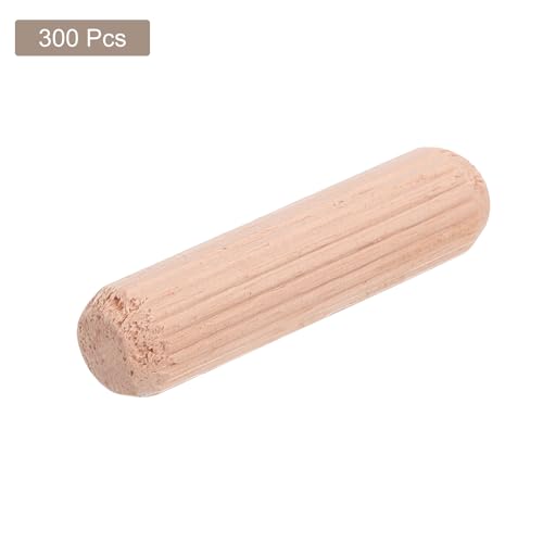 uxcell 300 Pcs Wooden Dowel Pins, 10 x 40mm (0.39 x 1.57 Inch) Wood Dowels Rods, Fluted Dowel Joints for Grooved Woodworking Furniture Craft - size: 10 x 40mm