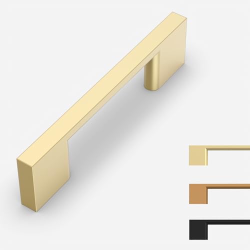 9BUILD 10 Gold Cabinet Pulls, 3 Inch Handles - Kitchen Cabinets - color: Brushed Gold, size: 3"/76MM Hole Center, style: 10 Pack