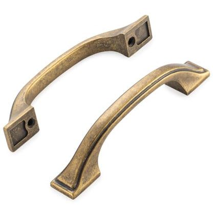 KOOFIZO 10 Pack 3 in Antique Brass Cabinet Pulls, Brass Drawer Handles 1958 - color: Antique Brass, size: 3" CC