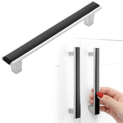Black and Chrome Cabinet Pulls Drawer Handles 5 Inch 5 Pack 2281 - color: Matte Black & Polished Chrome, size: 5 In Hole Distance, style: 5 Pack