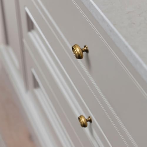 Antique Brass Cabinet Knobs, Set of 12, Oval Double Ring Detail - color: Antique Brass