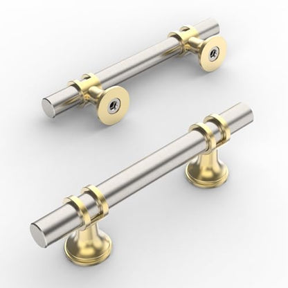 Amerdeco 10 Pack Brushed Satin Nickel and Gold Cabinet Pulls 3 Inch(76MM) Hole Centers Kitchen Cabinet Handles Cabinets Hardware Drawer Pulls ZH0058 - color: Gold+Brushed Satin Nickel, size: 3"/76MM Hole Center