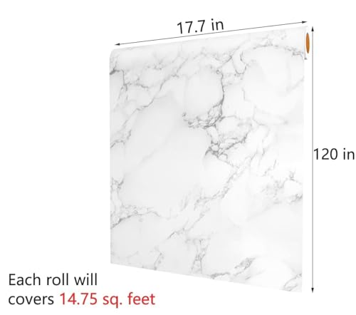 Decotalk White Marble Wallpaper Self Adhesive Marble Countertop Contact Paper for Kitchen Waterproof 17.7in X 120in Marble Contact Paper for Bathroom Decorative Matte Marble Wallpaper Peel and Stick - size: 17.7" x 120"