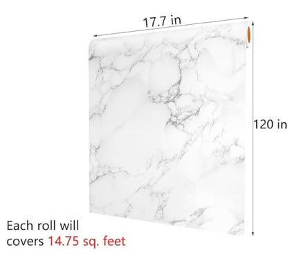 Decotalk White Marble Wallpaper Self Adhesive Marble Countertop Contact Paper for Kitchen Waterproof 17.7in X 120in Marble Contact Paper for Bathroom Decorative Matte Marble Wallpaper Peel and Stick - size: 17.7" x 120"