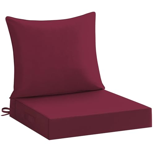 downluxe 22x22 Outdoor Chair Cushions, Waterproof Fade Resistant Patio Furniture Cushions with Handle & Removable Cover, Deep Seat Outdoor Cushions for Sofa, Couch and Patio Chairs, Burgundy - color: Burgundy, size: 22 x 22 Inch