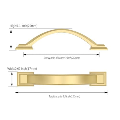 Asidrama 10 Pack 3 Inch(76mm) Brushed Gold Kitchen Cabinet Handles, Cabinet Pulls Kitchen Cabinet Hardware for Cupboard Drawer Pulls - color: Brushed Gold, size: 3" Hole Center(76mm), style: 10 Pack
