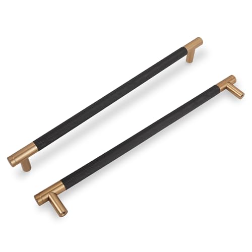 COTYKILEY 10 Pack 10 Inch(256mm) Matte Black and Champagne Bronze Knurled Cabinet Handles Knurled Kitchen Cabinet Pulls Cabinet Door Handles Kitchen Cabinet Hardware Cupboard Drawer Pulls - color: Black and Champagne Bronze, size: 10" Hole Center（256MM）