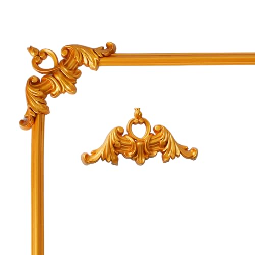 2 PCS Carved Appliques Onlays, Gold PVC Corners Applique Flower Carvings Decals for Mirrors Cabinets Walls Doors Chests Dressers Night Stand DIY Artwork Project - color: Gold Corner