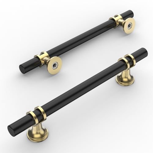 Amerdeco 10 Pack Matte Black and Gold Cabinet Pulls 5 Inch(128MM) Hole Centers Kitchen Cabinet Handles Cabinets Hardware Drawer Pulls ZH0058 - color: Gold+Matte Black, size: 5"/128MM Hole Center