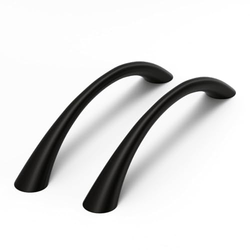 Goldenwarm Curved Cabinet Handles, 5 Inch 25 Pack Black Drawer Pulls, Solid Zinc Alloy Hardware for Dresser Drawer, Smooth Edge and Screws Included - color: Matte Black, size: 5 inch hole center