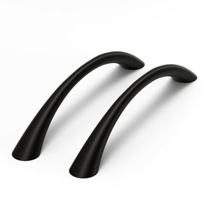 Goldenwarm Curved Cabinet Handles, 5 Inch 25 Pack Black Drawer Pulls, Solid Zinc Alloy Hardware for Dresser Drawer, Smooth Edge and Screws Included - color: Matte Black, size: 5 inch hole center
