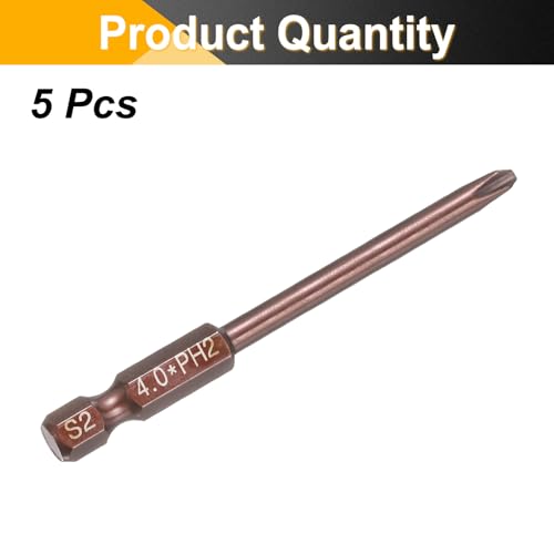 HARFINGTON 5pcs #2 Phillips Screwdriver Bit PH2 1/4" Hex Shank 3" (75mm) Long 0.16" Rod Magnetic Cross Head Drive Drill Bits S2 Steel Industrial Screw Driver Electric Power Tool, Brown - size: PH2 x 3" x 0.16"