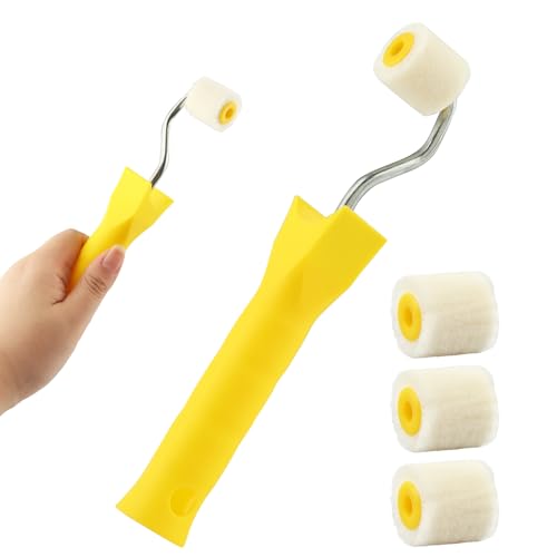 Mini Paint Roller, Extra Small Brushes Tool, 1 Inch Tiny Corner Painting Wool Brush, Easy Cleanup, Professional Touch-Ups for Walls, Cabinets & Crafts (1 Handle+4 Rollers) - size: 5PCS