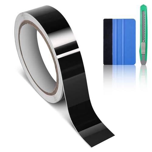 CompraFun Black Vinyl Wrap, Car Chrome Delete Vinyl Tape Roll Black Out for Window Trim Door Edge Guard Exterior & Interior (High Gloss Black, 1in x 30ft) - color: High Gloss Black, size: 1in x 30ft