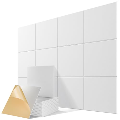 12 Pack Self-Adhesive Sound Proof Foam Panels for Walls 12"x12"x0.4" Fabric - color: White, size: Basic 12 Pack