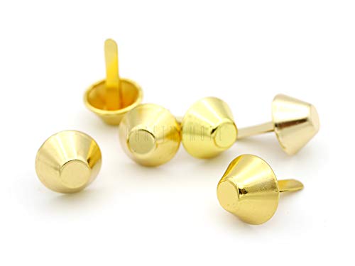 CRAFTMEMORE Cone Brads Purse Feet Handbag Flat Nailheads Spike Prong Studs Avail in Multiple Sizes 100 PCS (15 mm (≈5/8"), Gold) - color: Gold, size: 15 mm (≈5/8")