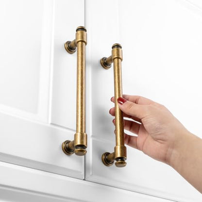 KOOFIZO 10 Pack 6-1/4 in Antique Brass Cabinet Pulls, Drawer Handles P11 - color: Antique Brass, size: 6-1/4" CC