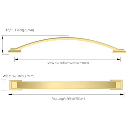 Amerdeco 10 Pack Brushed Gold Cabinet Pulls 6.3" - color: Brushed Gold, size: 6.3" hole center