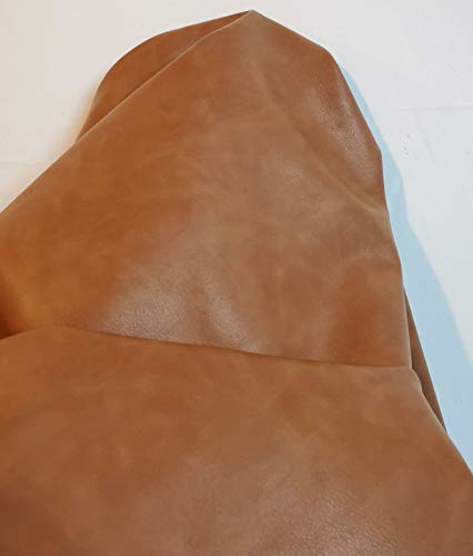 NAT Leathers Cognac Tan Vegan Faux Leather Fabric Sheet Synthetic Pleather 0.9 mm 1/2 Yard 18 x 54 inch Soft Smooth Upholstery Half Yard (18" x 54") (Cognac) - color: Cognac