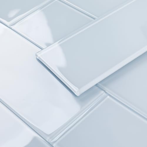 Diflart Peel and Stick Glass Subway Tiles, Light Blue, 3x12 Inch, Glass Backsplash for Kitchen Bathroom Wall Tiles, Pack of 20 Pieces - color: Light Blue, size: 3x12 Inch