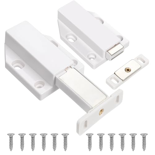 2 Pack Magnetic Push Latch Heavy Duty Push to Open Cabinet Hardware Magnetic Touch Latches for Large Door Push Release Latches Kitchen Drawer Push Catch Press Out Latch (White) - color: White