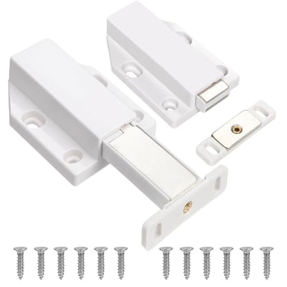 2 Pack Magnetic Push Latch Heavy Duty Push to Open Cabinet Hardware Magnetic Touch Latches for Large Door Push Release Latches Kitchen Drawer Push Catch Press Out Latch (White) - color: White