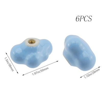 Dnyta 6 Pcs Clouds Shaped Ceramic Knobs Glossy Ceramic Pulls Drawer Knobs - style: Light Blue,Clouds Shaped
