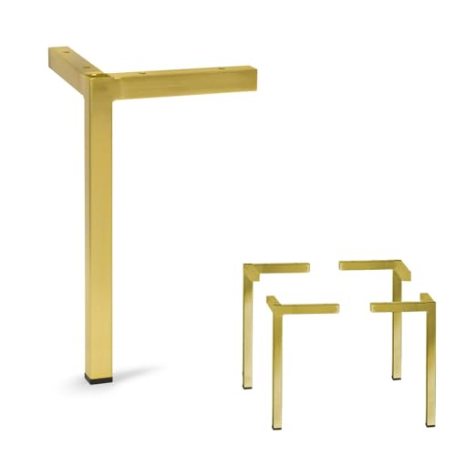 Set of 4 Modern Square Metal Tube Furniture Legs - Sleek Metal Design, Durable and Stylish (11-3/4"H Brass Finish) - color: 11-3/4"h Brass Finish