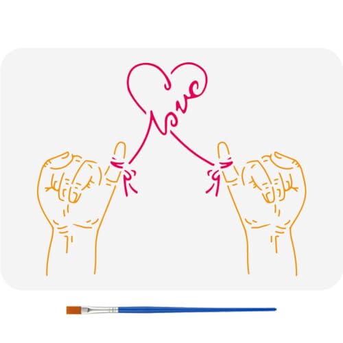 FINGERINSPIRE Love Hand Gesture Stencil 11.7x8.3 Inch Love Sign Stencil with a Paint Brush Love Heart Painting Stencil Valentine's Day Themes Drawing Templates for Wall Tiles Floor Paper Furniture - color: Love Hand Gesture