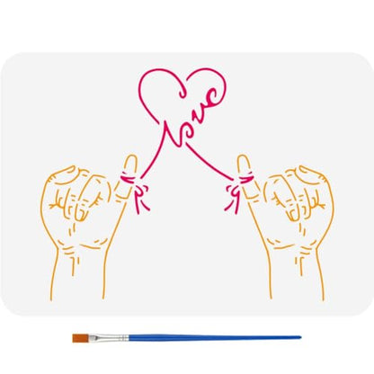 FINGERINSPIRE Love Hand Gesture Stencil 11.7x8.3 Inch Love Sign Stencil with a Paint Brush Love Heart Painting Stencil Valentine's Day Themes Drawing Templates for Wall Tiles Floor Paper Furniture - color: Love Hand Gesture