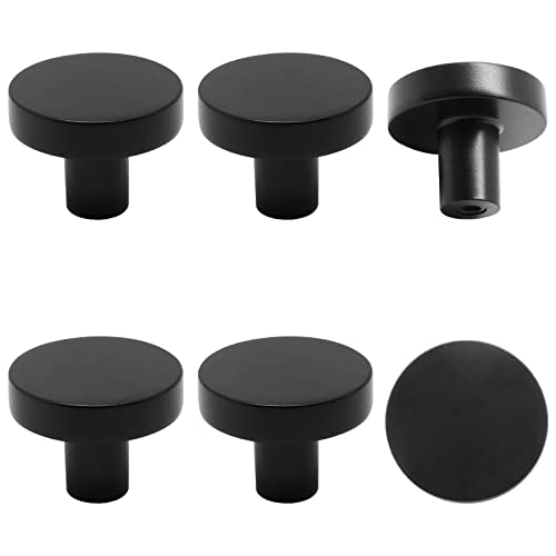 Matte Black Cabinet Knobs 6 Pack, Drawer Knobs Black Round Knob for Dresser Drawers, Single Hole Cabinet Door Knob Dresser Drawer Pulls Handles - color: Black