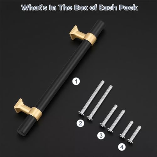 Black & Champagne Cabinet Pulls 5 Inch Hole Centers T Bar 10 Pack - color: Black with Champagne Gold Base, size: Hole Centers: 5inch