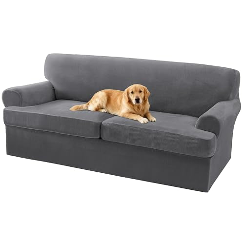 Turquoize T Cushion Sofa Slipcover 3 Piece Sofa Covers for 2 Large Cushion Couch Thick Velvet Couch Cover Stretch Furniture Covers with 2 Individual T Cushion Covers, Washable (2 Cushion Sofa, Gray) - color: Grey, size: Sofa (2 Cushion)