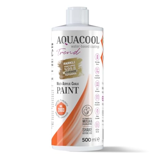 Aquacool Trend MAC All-in-One Furniture Paint – No Sanding No Primer, Chalk Paint for Cabinets, Wood, Tile & Countertops | Self-Leveling Matte | 16.9 fl oz, Paints 53 sq ft| 2003 Pastel Orange - color: Ral 2003 Pastel Orange